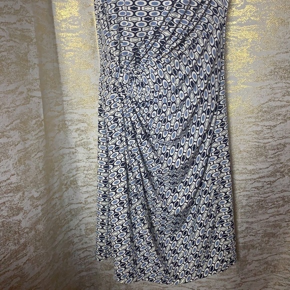 Max Studio Blue/White Geometric Print Sleeveless Midi Length Dress Size L - Picture 4 of 11